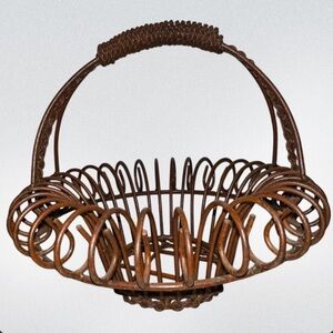 VTG French Country Rustic Farmhouse Planter Victorian Wrought Iron Flower Basket